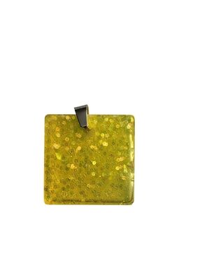(2)Square Yellow Glitter Resin Pendant